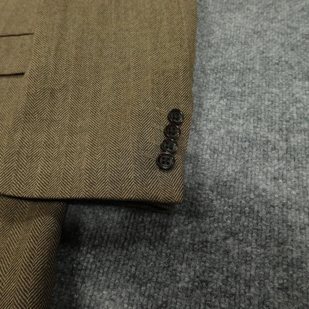 Stafford Sport‎ Coat Mens 50 Regular Brown Merino Wool Classic Fit Herringbone